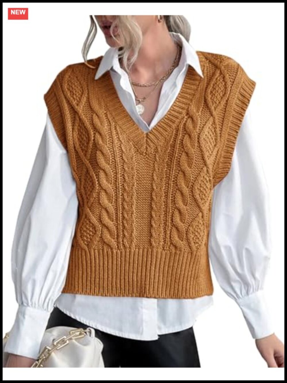 V Neck Sleeveless Knit Sweater Vest Cotton Acrylic Ribbed Preppy Pullover